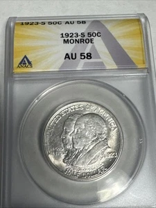 1923-S Monroe Doctrine Commemorative Silver Half Dollar 50C - ANACS AU58 .50’ - Picture 1 of 8