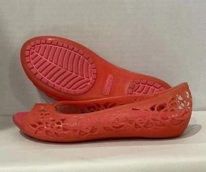 Crocs Adrina Womens Sz 6 Pink Jelly Flats Shoes Slip On Peep Toe / Flaw - Read - Picture 1 of 13
