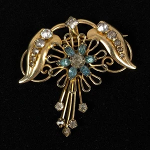 Vintage Carl-Art CA Signed 1/20 12k Gold Filled Rhinestone Floral Brooch Pendant - Picture 1 of 10