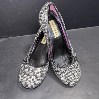 Steve Madden Violet Style Black Y2K Vintage Boucle Bow Cap Toe Kitten Heels 8B - Image 1 of 4