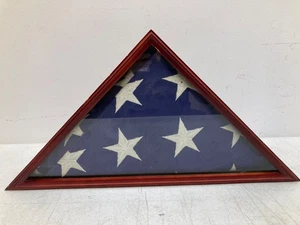 Folding American Flag Display Case With Dark Wood Frame - Picture 1 of 19