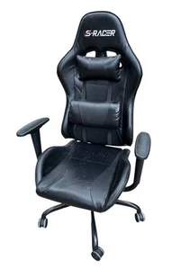 S-Racer Gaming Chair, LEATHER Black, HEADREST AND LUMBAR SUPPORT, TESTED & Works - Picture 1 of 12
