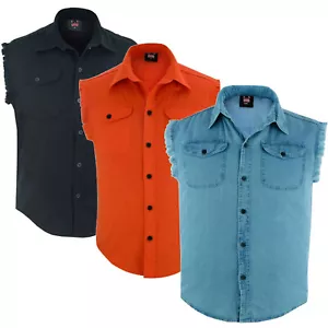 Camicie da uomo in denim senza maniche design sfilacciato con bottoni e tasche sul petto S-5XL - Foto 1 di 23