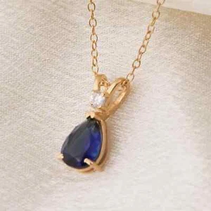 Women's 14K Yellow Gold Plated Pear Cut Lab Created Sapphire Teardrop Pendant - Picture 1 of 4