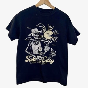 T-shirt girocollo uomo Life's Too Short Take It Easy maglietta grafica scheletro media - Foto 1 di 10