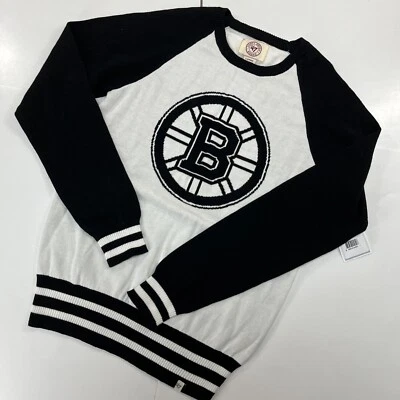 Suéter Boston Bruins Grande '47 Crew Negro Blanco Tejido Pullover Hockey Algodón Foto 1 de 4
