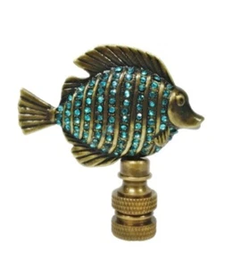 Lamp Finial-TROPICAL FISH w/Aqua rhinestones-AB Finish, detailed casting-FS - Picture 1 of 12