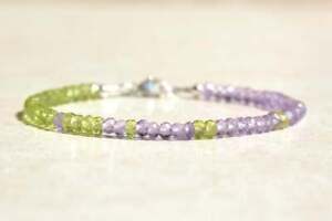 Natural Green Peridot+Amethyst 3-4mm Rondelle Faceted Jewelery Bracelet 7" Long