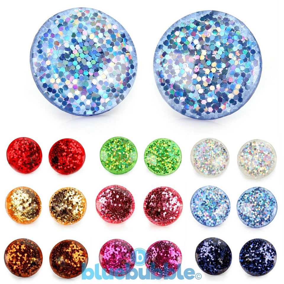 Bluebubble DISCO NIGHTS Glitter 16mm Round Earrings Cute Kitsch Retro 80s Party - Image 1 of 1