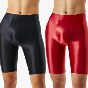 Men's Wet Look Shiny Satin Tights Underwear Bulge Pouch Boxer Shorts Underpants - Picture 1 of 26