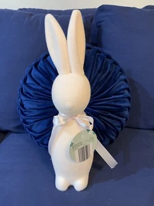 Easter Pale Pink Flocked Bunny Rabbit Figurine Button Nose Satin Bow 16” Tall - Picture 1 of 5