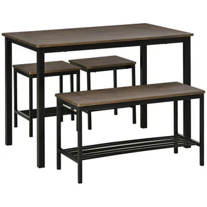 Dining Table Set Kitchen Table & Chairs for 4 Dinner Table w/ Bench Set Brown - Picture 1 of 11