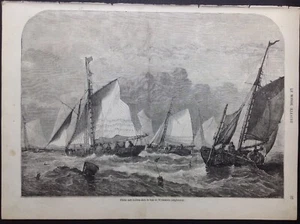 Stampa antica Pesca Ostriche Baia Whitstable Kent England xilografia 1859 - Picture 1 of 3