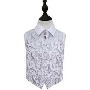 Silber gewebte Blumen Jungen Hochzeit Weste und Krawatte Set von DQT - Bild 1 von 4