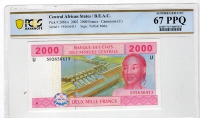 Central African States 2002 2000 Francs PCGS Banknote UNC Gem 67 PPQ Pick 208Ue - Image 1 of 2