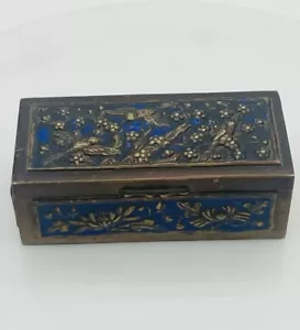 1920’s Antique Chinese Brass And Enamel Box with Birds, Flowers, 2 Compartments - Picture 1 of 8