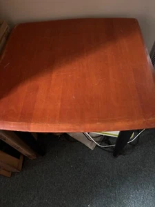 Childs solid wooden table with wooden padded chair. - Picture 1 of 3