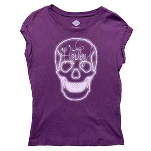 T-shirt viola da donna originale Harley Davidson Harley Smiling Skull XS maglietta HD - Foto 1 di 7