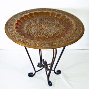 Solid Copper Embossed Patio Bistro Table Wrought Iron Base - Picture 1 of 7