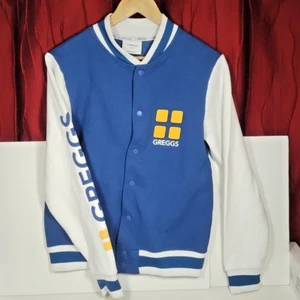 Greggs Baseball Jacket Men's XS Blue White Sleeve Hit Casual Cotton Blend Bakers - Picture 1 of 14