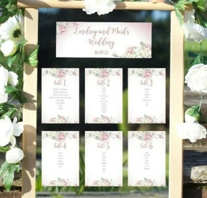 Blush Rose Pink Floral Table Seating Planner Cards Wedding, Christening, etc - Picture 1 of 9