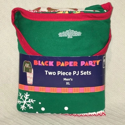 Men’s Size XL Black Paper Party Green-multicolor Christmas Two Piece Pajama Set - Image 1 of 4