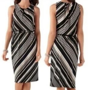 White House Black Market Sleeveless Diagonal Stripe Sheath Dress Size 2 - Picture 1 of 7