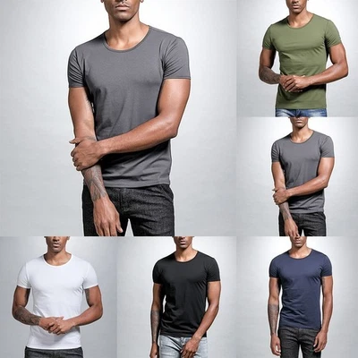 Herren Slim Fit Kurzarm T-Shirt O-Ausschnitt Muskel Fitness Bodybuilding Tops - Bild 1 von 4