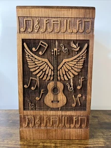 Handcrafted Wooden Cremation Urn~Guitar With Angel Wings~New With Few Scuffs - Picture 1 of 4
