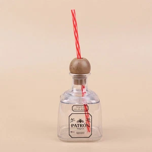 Bottles Empty by Patrón Tequila Plastic Acrylic Clear Drink Cup 375ML With Straw - Picture 1 of 5