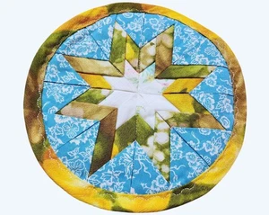 Almohadilla caliente acolchada redonda vintage hecha a mano de 8" con patrón floral Starburst - Imagen 1 de 2