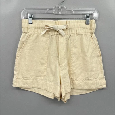 A.L.C. Pantalones Cortos Mujer 00 Beige 100% Lino Tiro Alto Cordón Informal Verano Foto 1 de 4