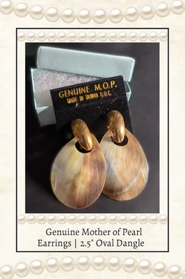 🐚 “Pearl of a Find” – Genuine Mother of Pearl Earrings | 2.5" Oval Dangle | - Image 1 of 4
