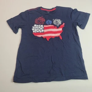 Gymboree Boys 8 USA Flag Fireworks T-Shirt 100% Cotton Blue Red White Short Slee - Picture 1 of 8