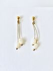Vintage Cute Post Stud Dangle White Pearl Gold Tone Minimal Earrings