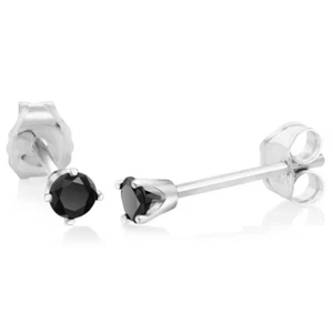 0.12 ctw Round Black Diamond Stud Earrings in Solid 14K White Gold - Picture 1 of 4
