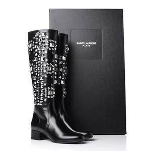 YSL Saint Lauren Tall Women's Leather Boots Black EUR 38.5 and EUR 39.5 - Picture 1 of 8