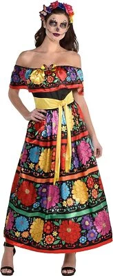 Sugar Skull Beauty Day Dead Dia Muertos Fancy Dress Up Halloween Adult Costume - Image 1 of 2