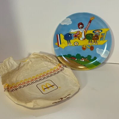 Vintage 1985 McDonald's Plate with Paper Bag Sleeve Ronald Airplane 80s - Image 1 of 4