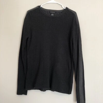 Suéter Calvin Klein Acanalado Para Hombre LG Negro Algodón Manga Larga Rayas Logo Foto 1 de 4