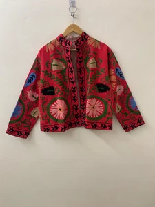 Floral Suzani Embroidery Short Jacket | Hippie Coat | Boho Party Wear Coat - Picture 1 of 4