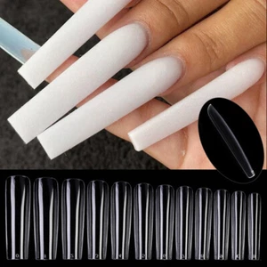 144Pcs Finte Unghie Lungo Bara Mandorle Stiletto Mezza Completo Cover Manicure - Foto 1 di 12
