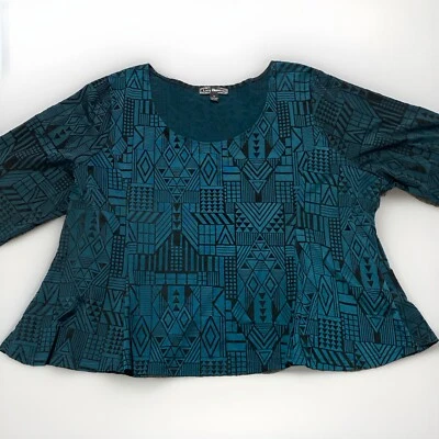 Blusa Lucy Diamonds 5X cropped peplum veludo azul-petróleo estampa geométrica manga 3/4 artística - Imagem 1 de 4