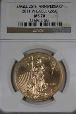 2011-W  50.00 NGC MS70 EAGLE 25TH ANNIVERSARY AMERICAN GOLD EAGLE (AGE) - Image 1 of 2