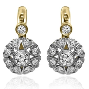 14k Solid Yellow and White Gold Genuine Diamond Earrings #E1687 - Picture 1 of 5