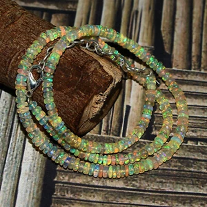 Natural Ethiopian Welo Fire Opal Rondelle Beaded Gemstone Necklace 16 Inches - Picture 1 of 3