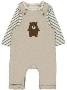 Ex Mothercare Baby Boys Bear Dungarees & Stripe Bodysuit Top 0 1 3 6 9 12 18 Mth - Picture 1 of 3