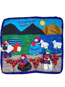 Peruvian Arpilleras 12” Across X 11” Tall 3D Wall Hanging Working The Fields - Picture 1 of 12