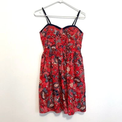 NUEVO NUEVO CON ETIQUETAS BOG COLECTIVO BANDA DE GITANOS Rojo Azul Marino Floral Bustier Mini Vestido Mediano Foto 1 de 4