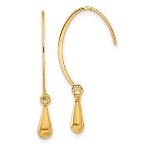 14k Yellow Gold Polished Dangle Threader Hook Earrings - Picture 1 of 7
